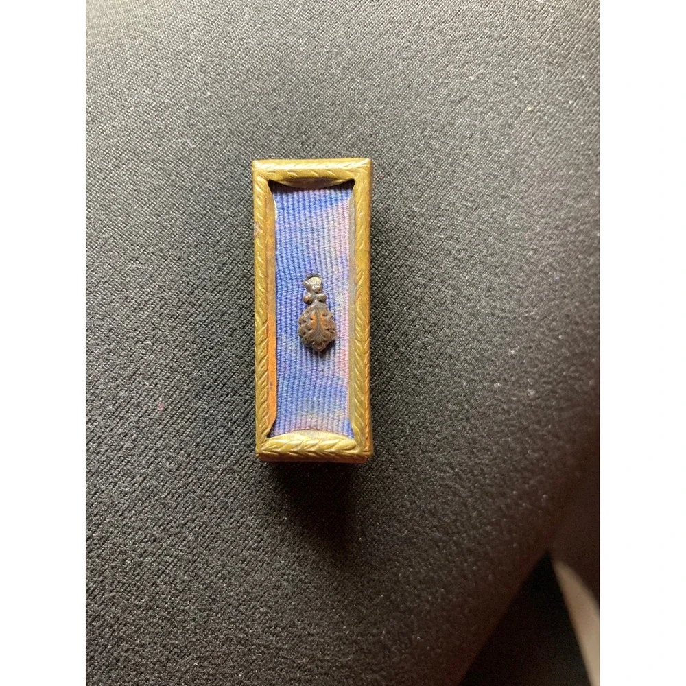 Vintage Bar Brooch Blue Ribbon Floral Accent Gold Tone Edwardian Style Pin‎